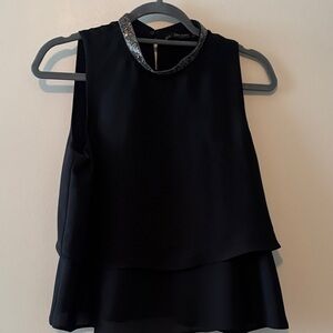 Zara Black Sleeveless Blouse with Silver Collar